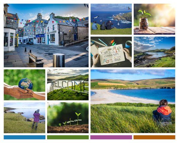 A group of different photos of Shetland and project related images arranged in a collage.