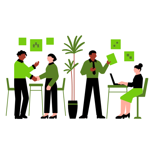 An image of cartoon people at a job fair.