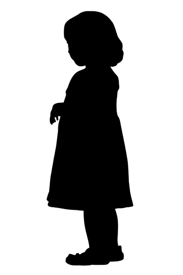 A silhouette of a girl with her hands in front of herself.