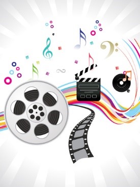 Film reel and clacker board, symbolising film and the cinema.