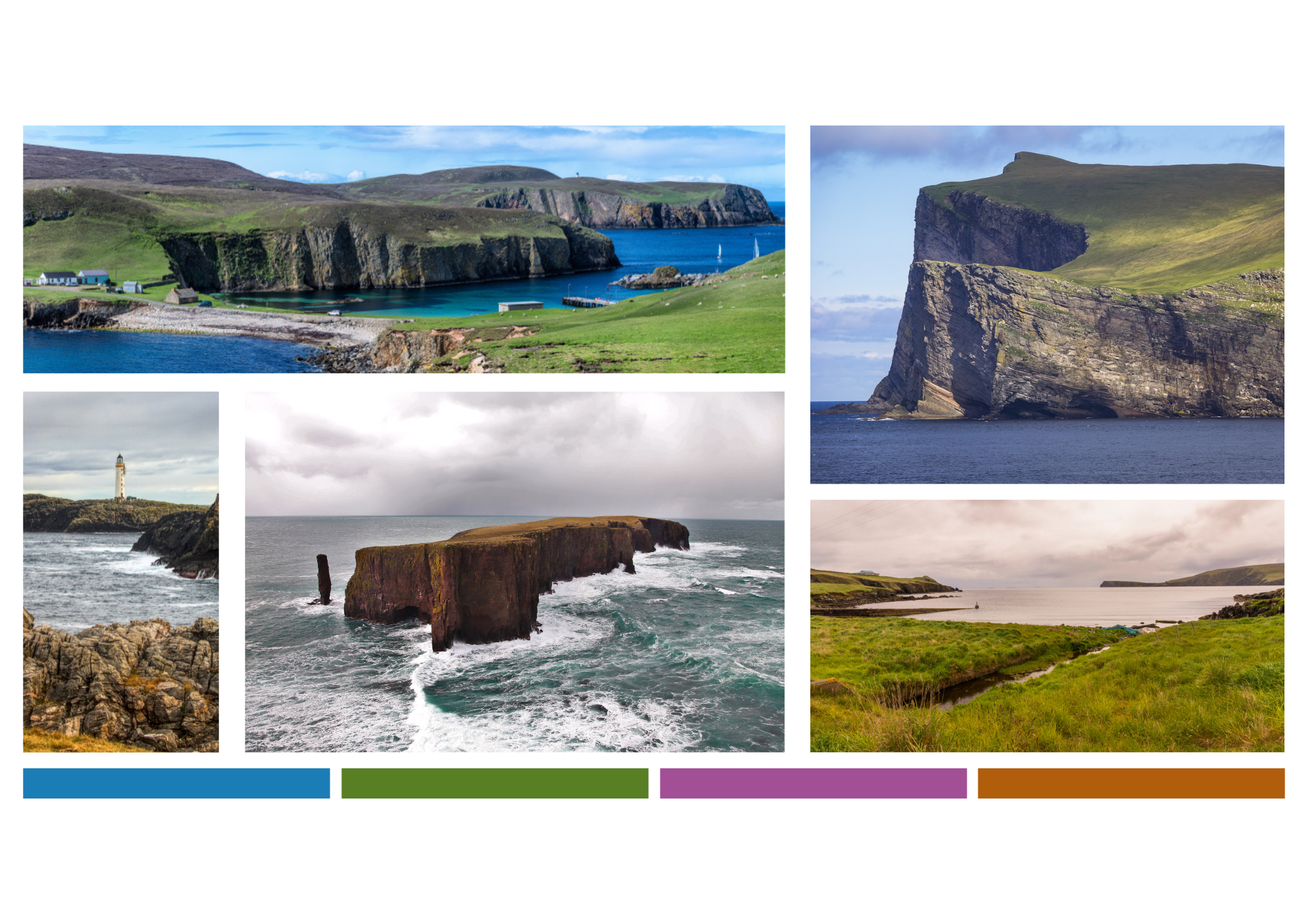 collage of images from Foula, Fetlar, Fair Isle, Papa Stour and Skerries