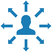 Icone of the upper profile of a person with arrows pointing out of them.