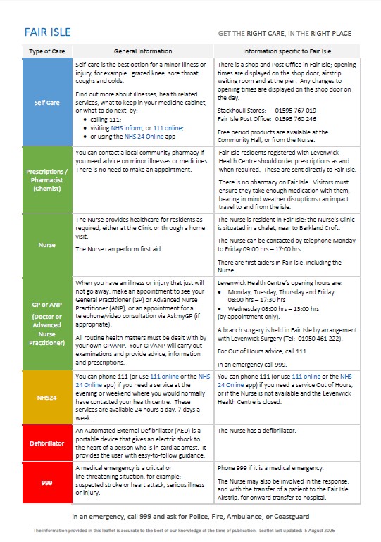 Screenshot of page 1 of Fair Isle Resilience Leaflet