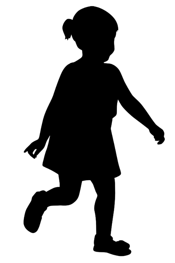 A silhouette of a girl running.