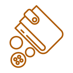 orange icon of a wallet and money