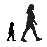 A silhouette of a girl walking next to a silhouette of a woman walking