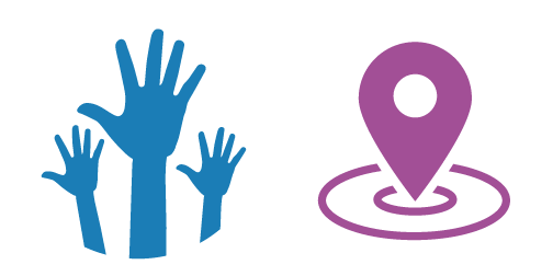 The Participation logo (3 blue hands being held up) and the Place logo (a purple place marker), side by side.