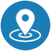 A place icon, white on circular blue background