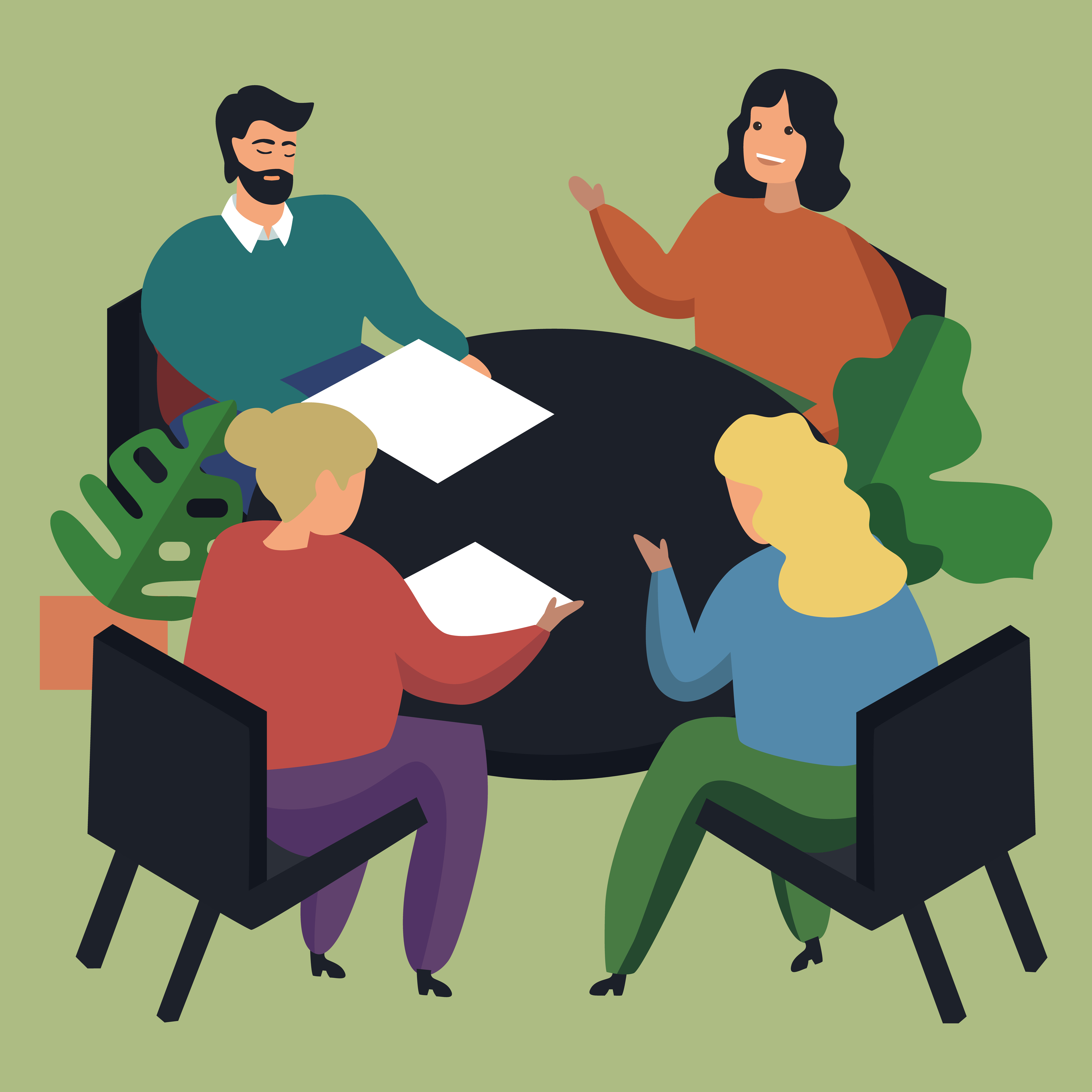 four people sitting at a table