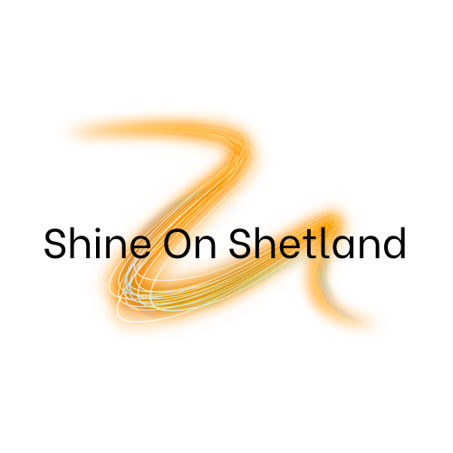 The Shine on Shetland logo, a swoosh of golden light behind the text Shine on Shetland.