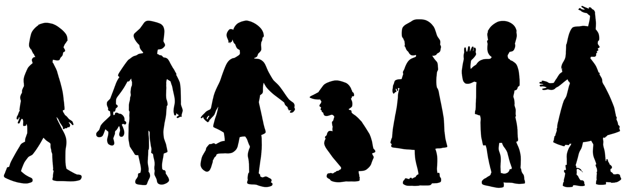 Seven Children silhouettes grouped in a line
