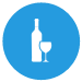 A blue circle with a white bottle and glass inside.