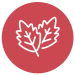 A red circle with the outline of two white overlapping leaves inside.
