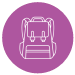 A Purple circle with the white outline of a school bag inside it.