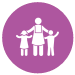 A Purple circle with 3 white figures inside - a parent in the middle with two children either side.