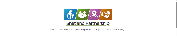 A screenshot of the Shetland Partnership Website header, with the Shetland Partnership Logo and the different pages listed in a line underneath
