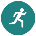 A teal circle with a  running stick figure inside.
