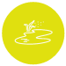A Yellow circle with a white pond and plant outline inside.