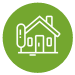 A green circle with a white outline of a house inside.