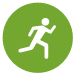 A green circle with a shite running stick figure inside.