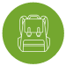 A green circle with the white outline of a school bag inside it.