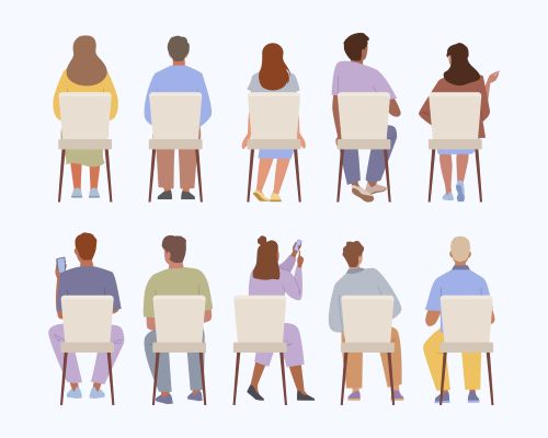 an illustration of two rows of 5 people say on chairs