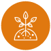 An orange circle with a with outline of a plant in soil.