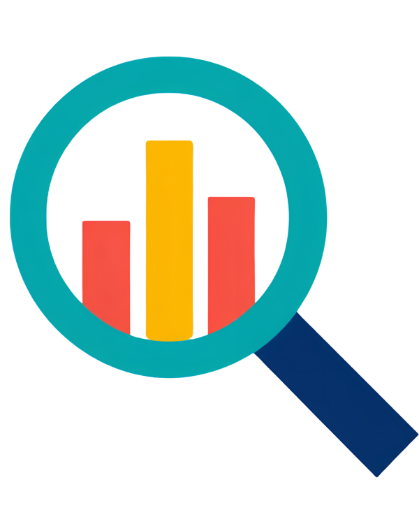 magnifying glass looking at a bar graph