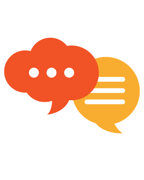 red and orange speech bubble icons