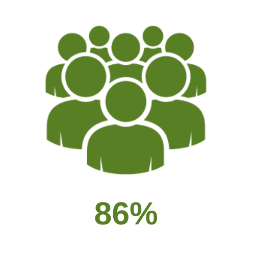 green icon of people standing together with 86% below it