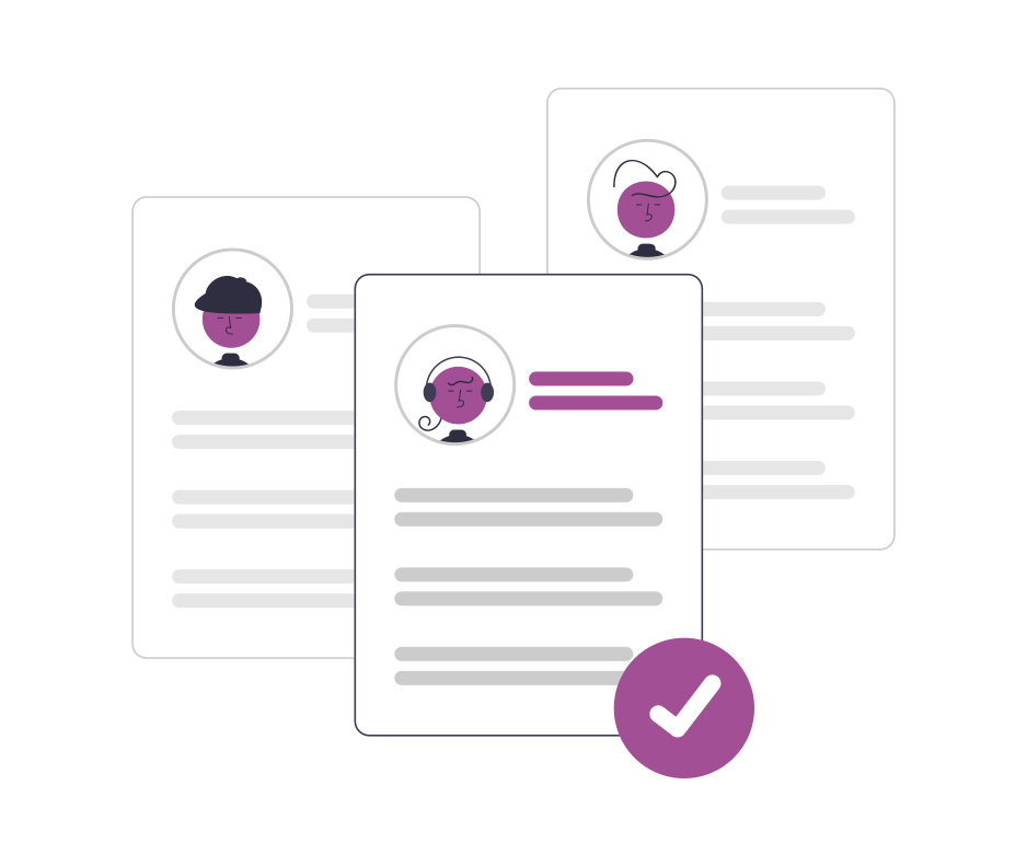 A group of three CV's with a tick next to one of them