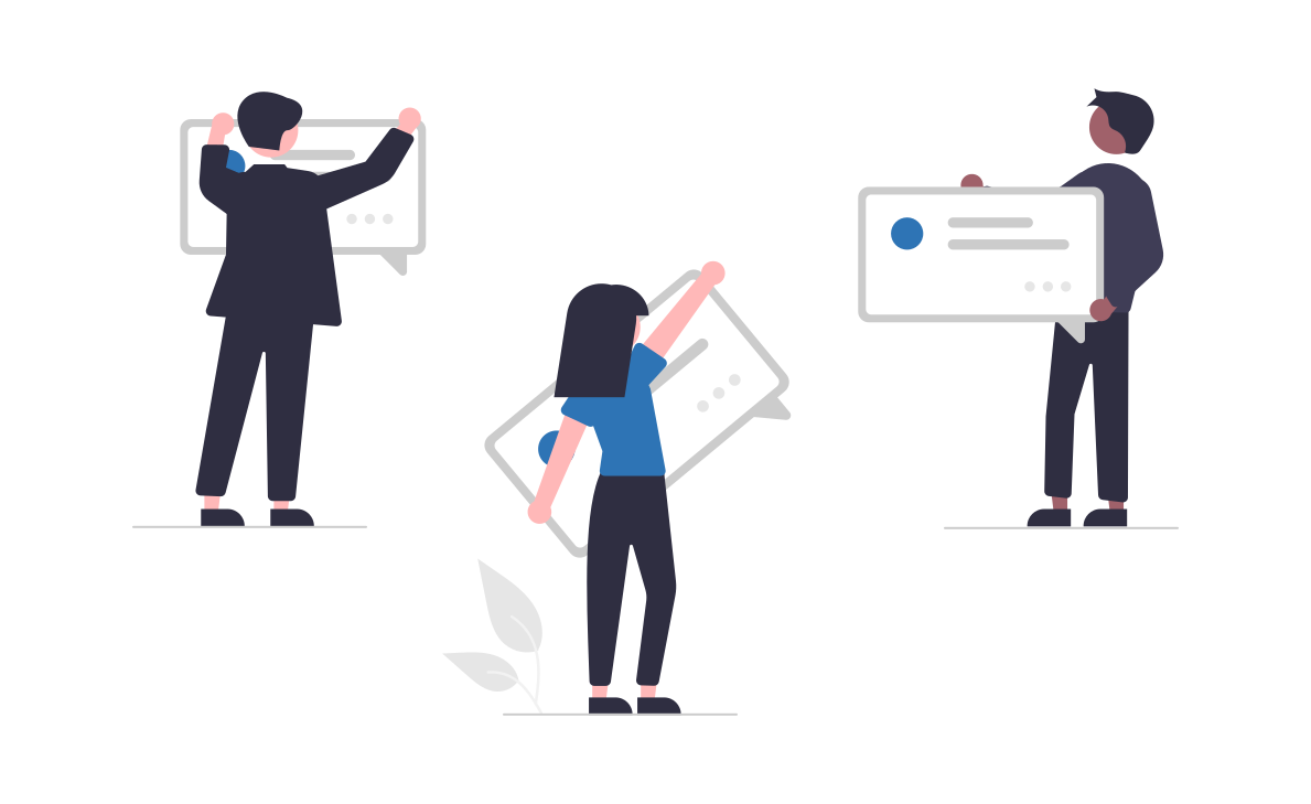 three people holding notes appearing to plan something