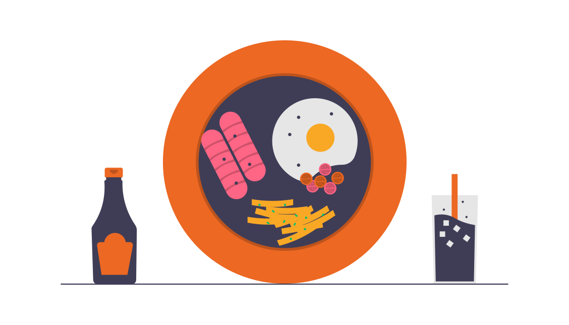 An illustration of a fried breakfast.